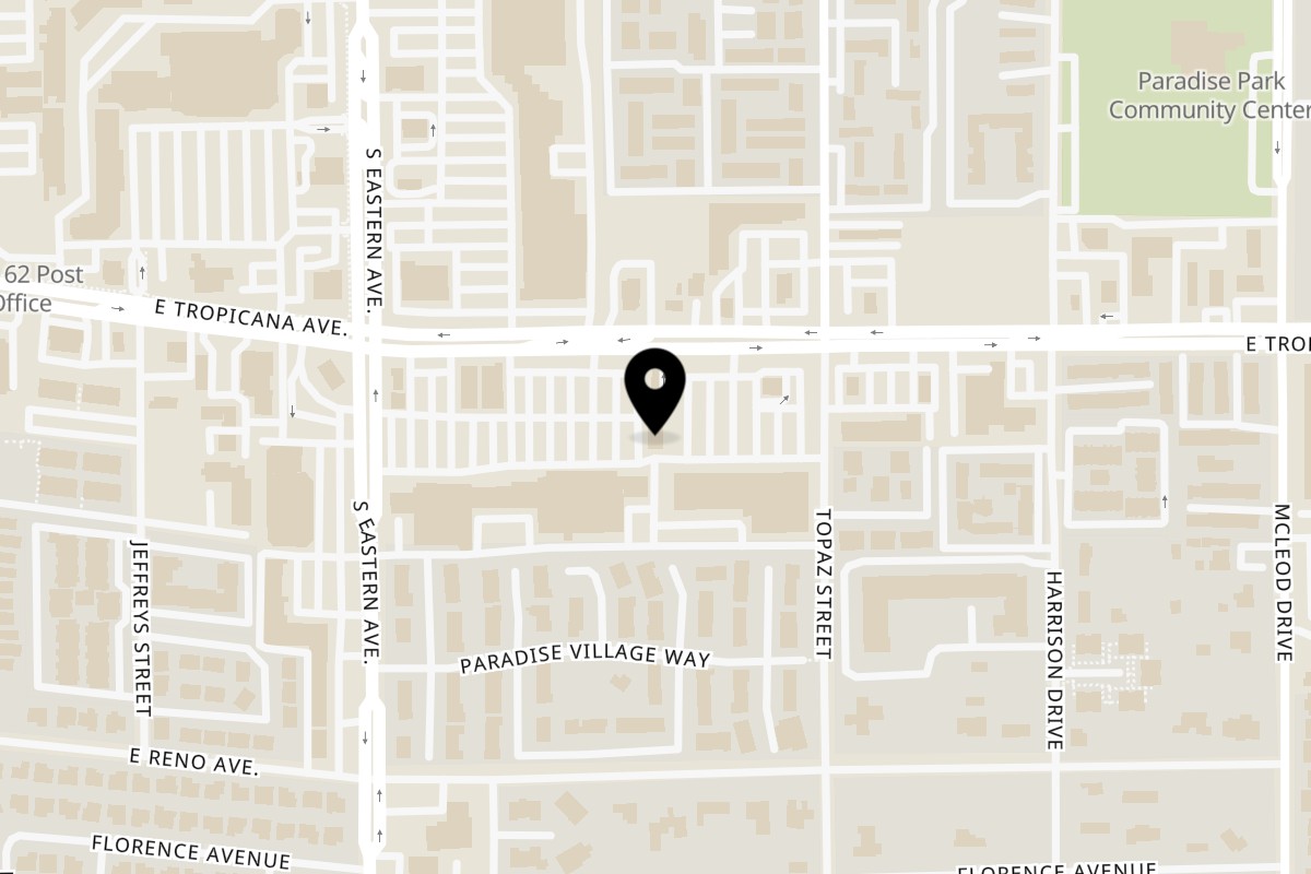 Map showing the location of La Flor de Michoacan E Tropicana Ave on 2495 E Tropicana Ave in Las Vegas